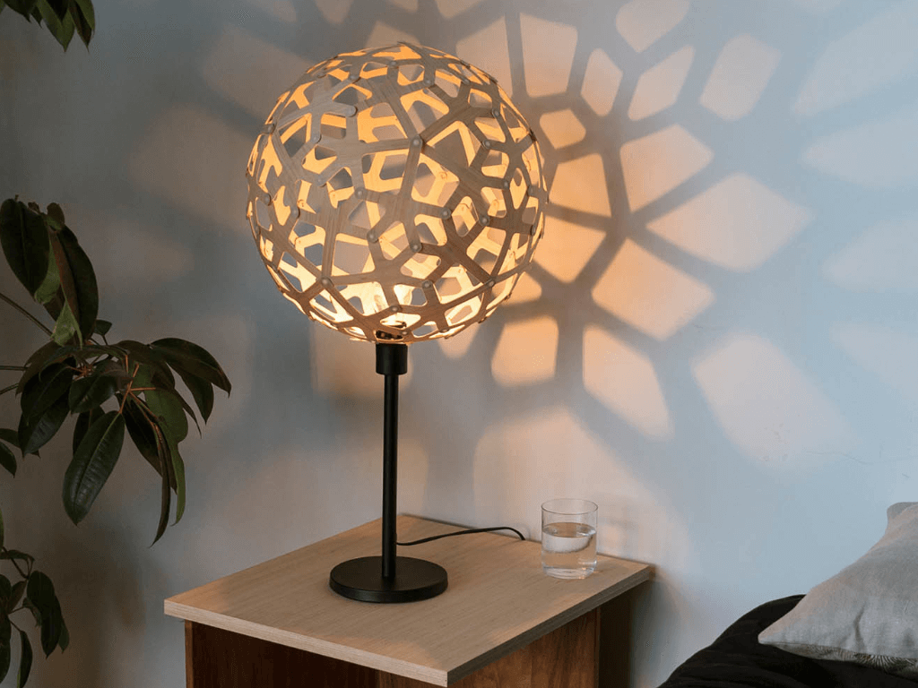 kitset wood lampshade casting pattern on wall