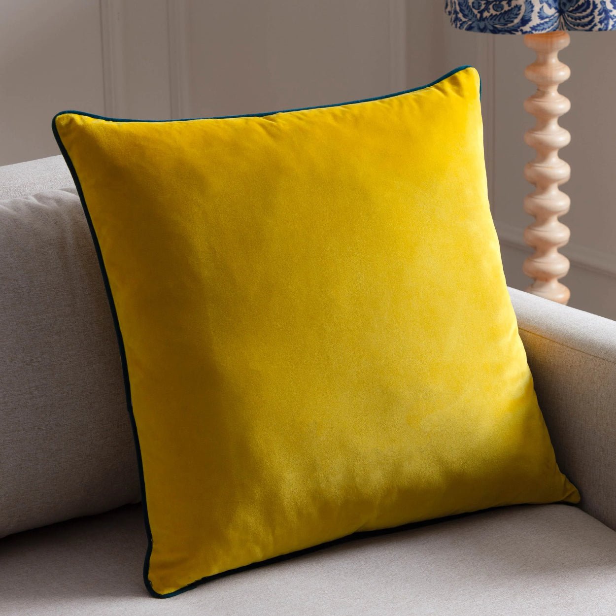 Paoletti - Cylon Yellow Velvet Cushion - uBaaHaus