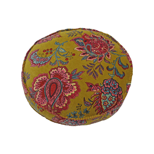 Malisa Paisley Round Curry Yellow Floral Cushion