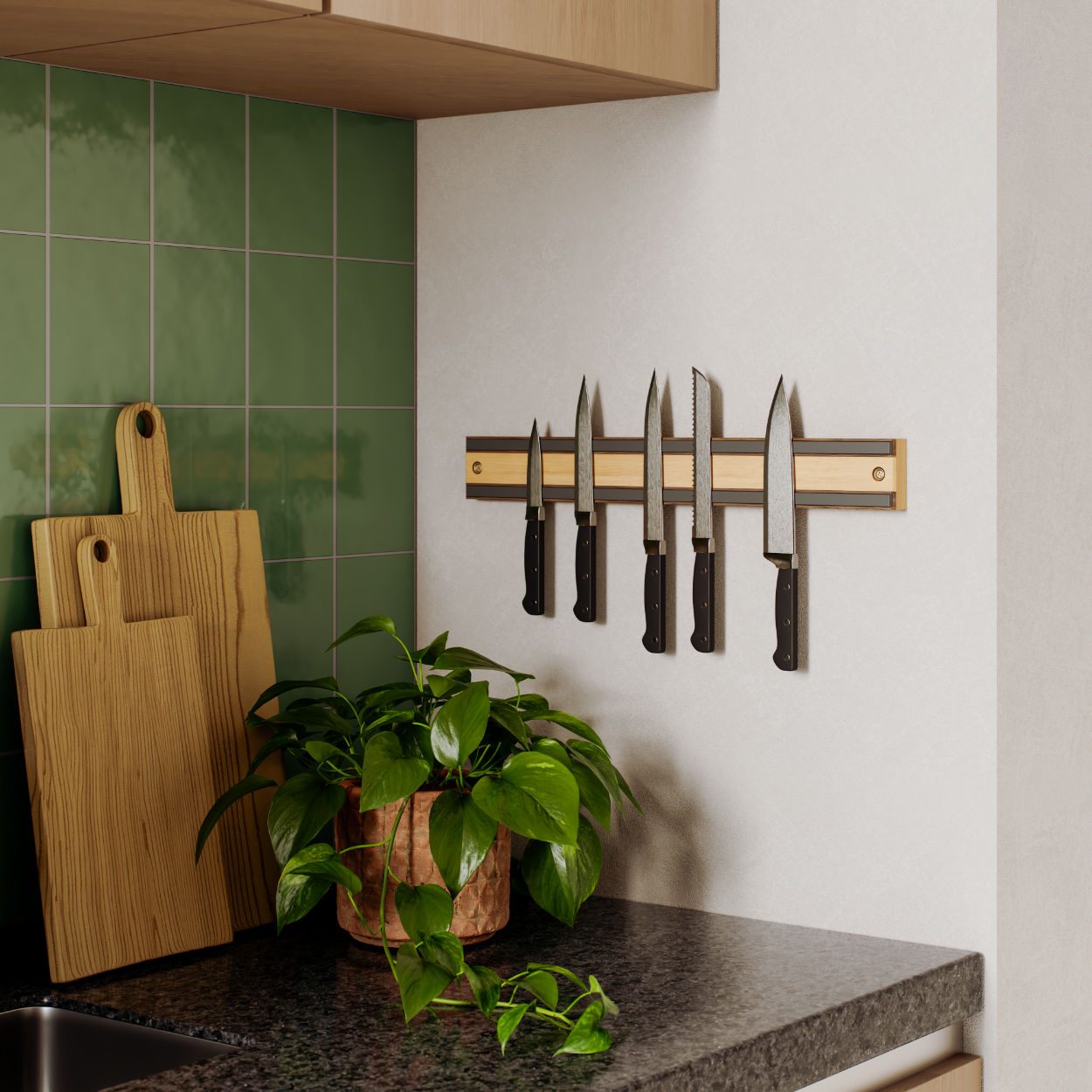 Oak Magnetic Knife Holder with Walnut Inlay