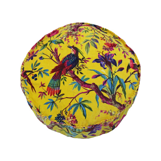 Paoletti - Round Yellow Velvet Cushion