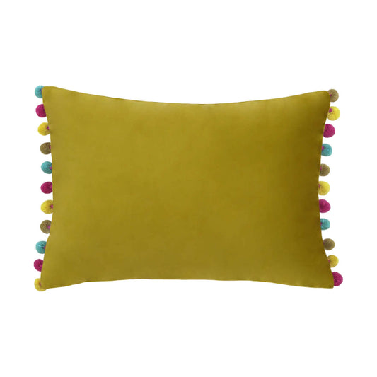 Paoletti - Bamboo Yellow Pom Pom Velvet Cushion