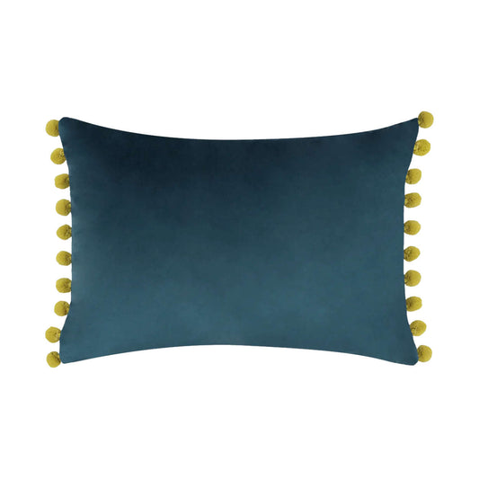 Paoletti - Indigo Blue Pom Pom Velvet Cushion