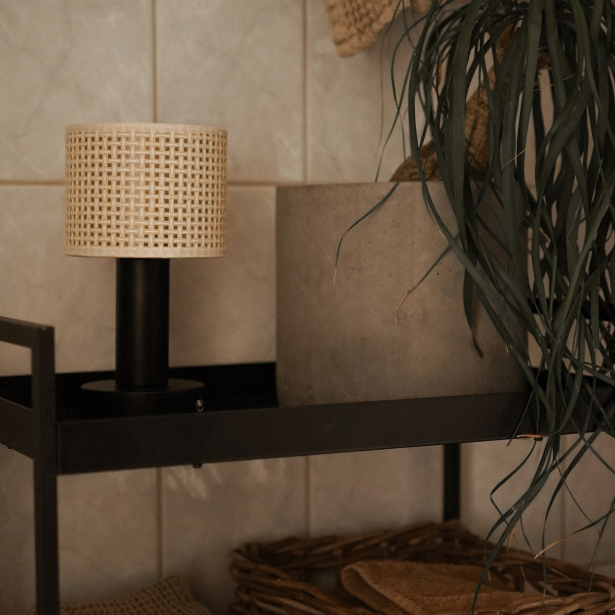 PR Home Tiara Rechargeable Table Lamp With Rattan Shade