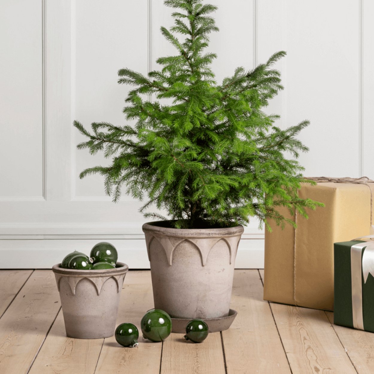 small and medium size grey elizabeth plant pot