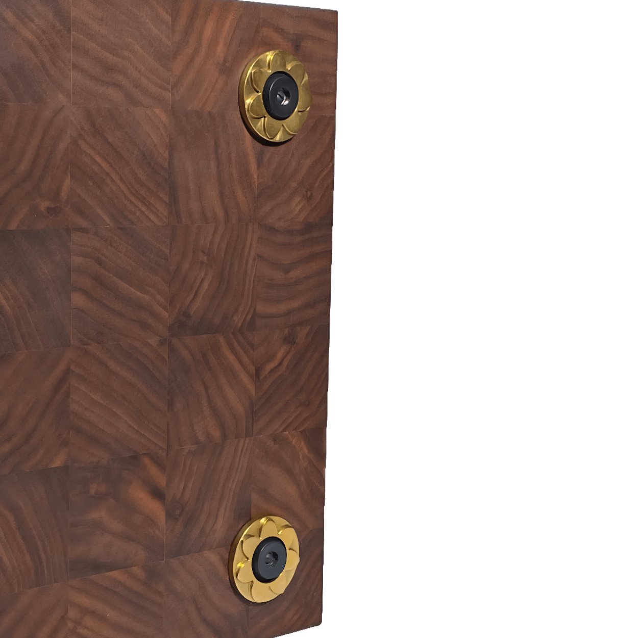 beauty shot of decorative brass feet for wood cutting board