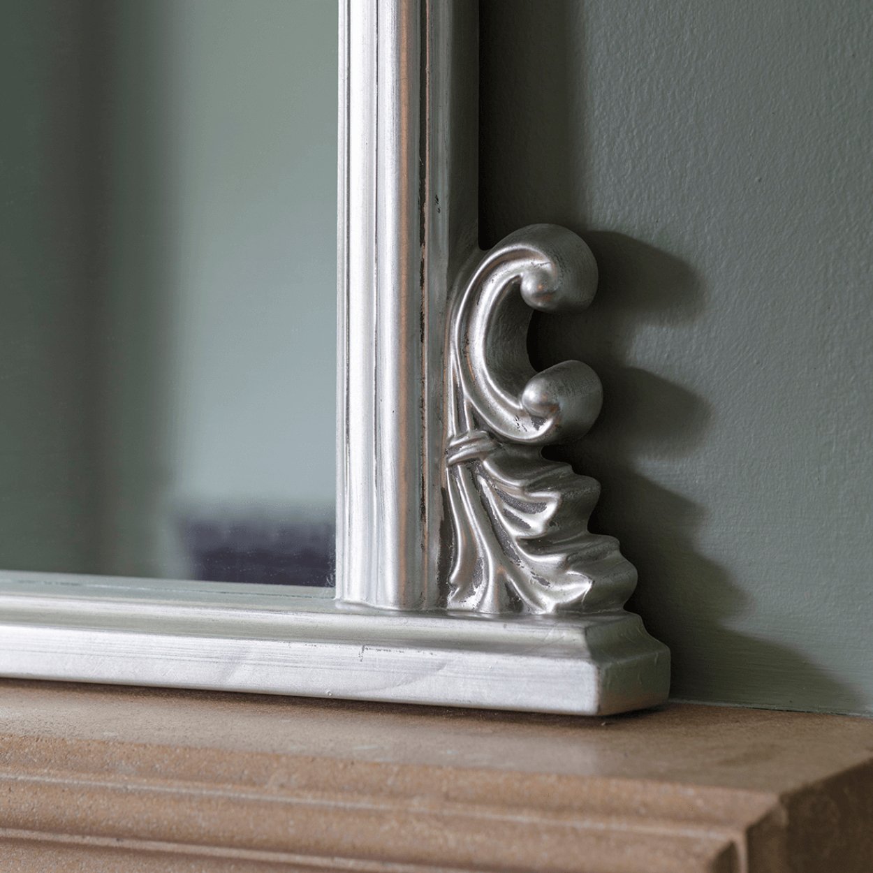 thornby silver mirror close up of decorative corner