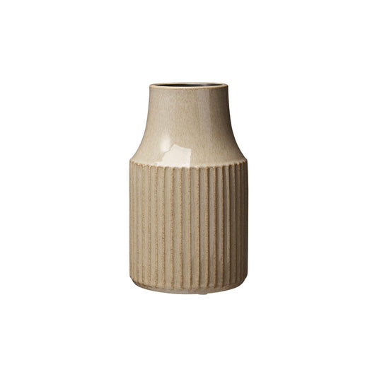 elga vase beige in colour with vertical scallops carved into vase for decoration